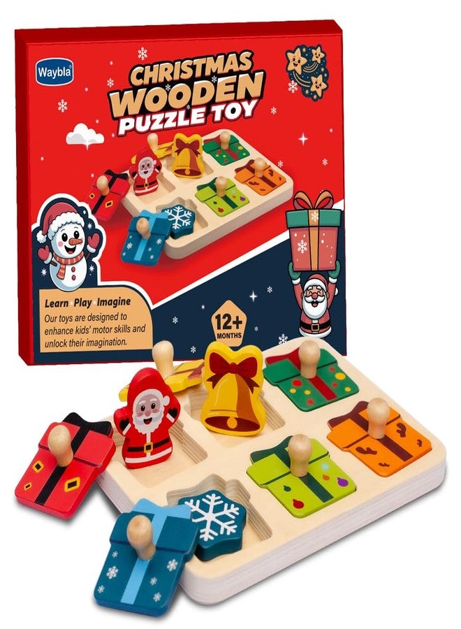 Waybla Stocking Stuffer for Kids - Christmas-Themed Wooden Peg Puzzle for Toddlers 1-3 Years, Montessori Educational Toy and Learning Activity - Image 1